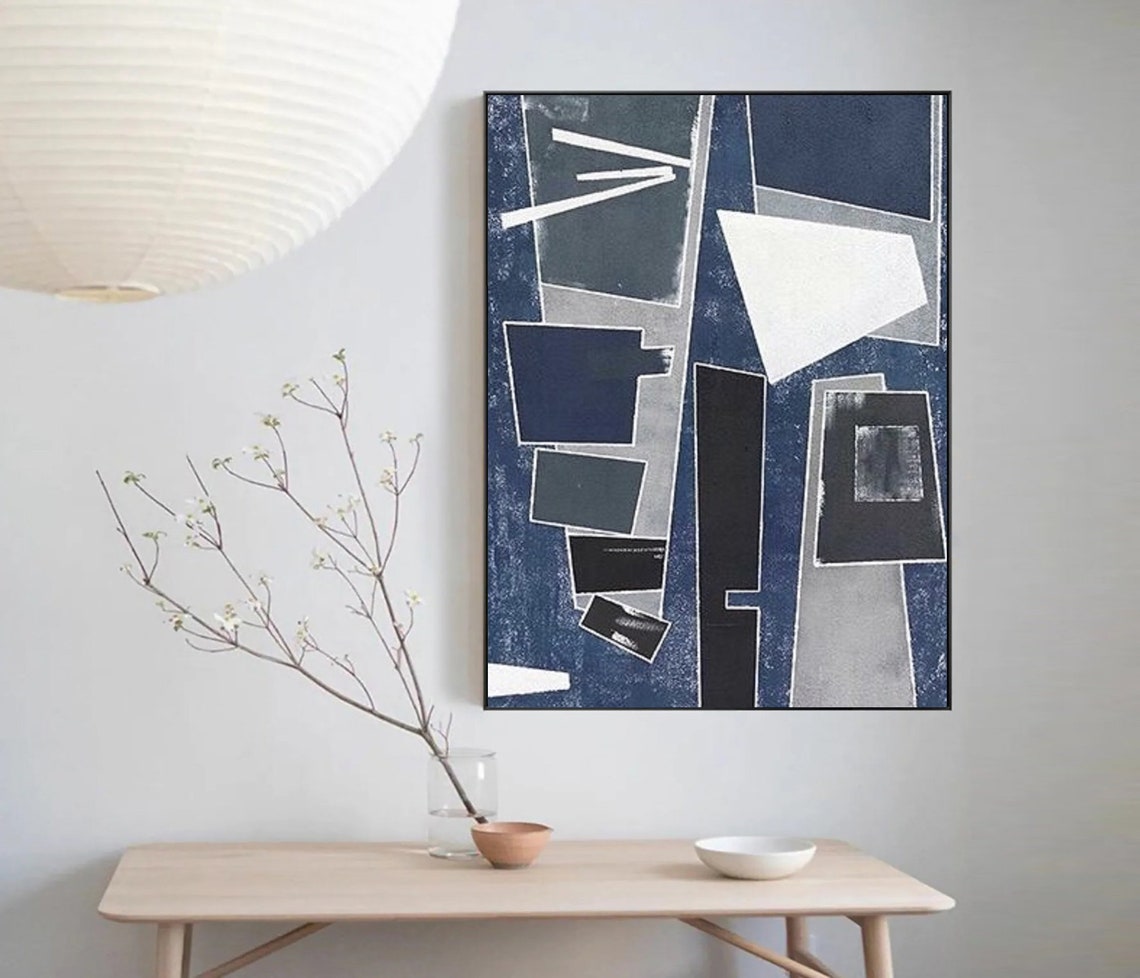 Blue Gray Geometric City Blocks Abstract Urban Skyline Art Poster - Image 5