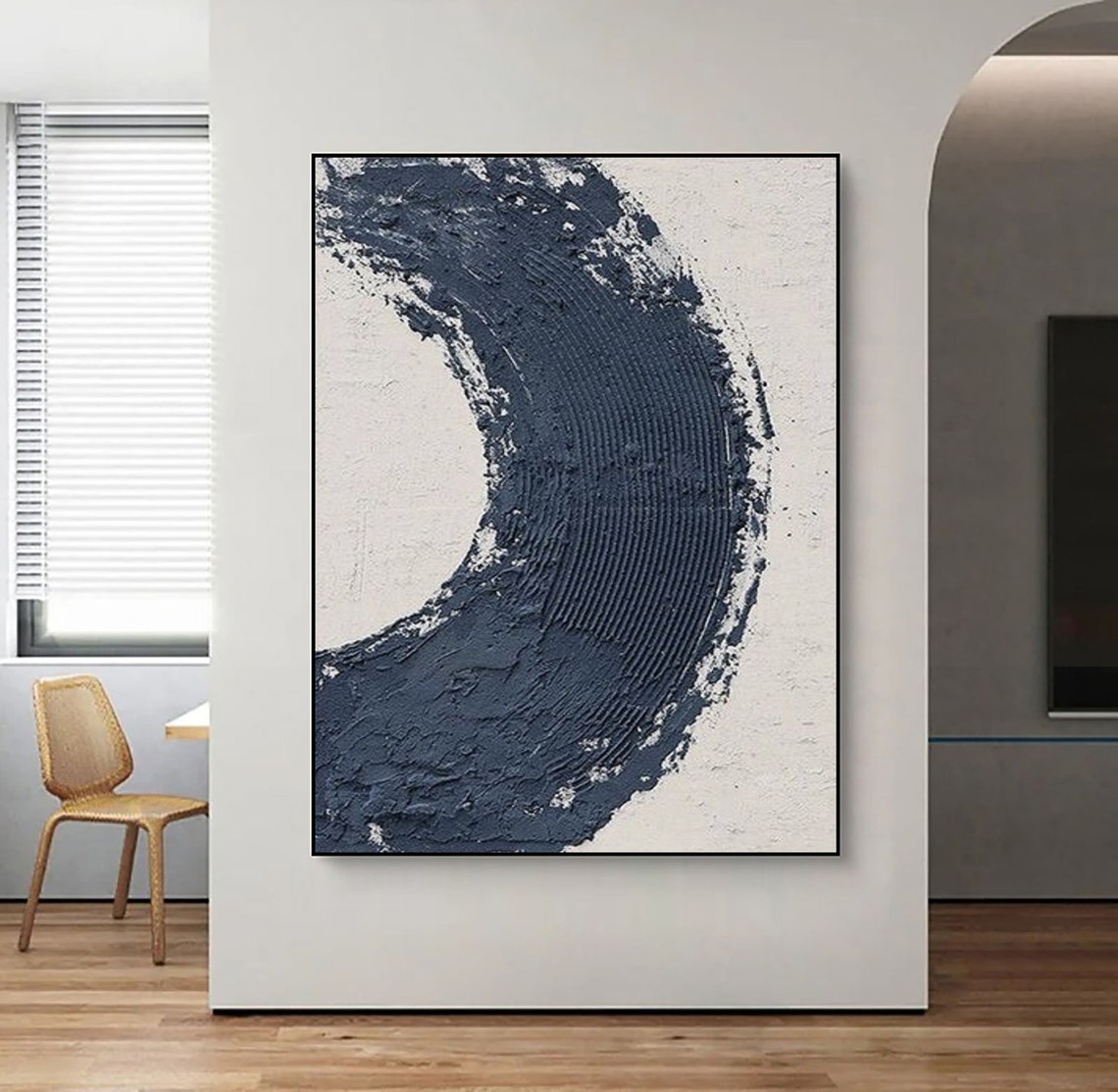Navy Blue Enso Circle Brushstroke on Cream Minimalist Abstract Poster - Image 5