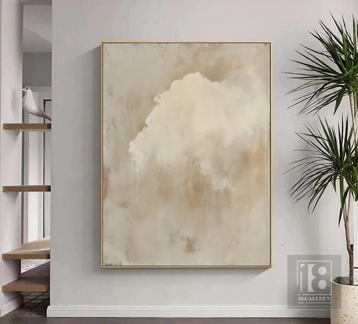 Original White Cloud Abstract Painting White Cloud Texture Wall Art Neutral Beige Abstract Art Modern Minimalist Sky Painting Living Room - Image 5