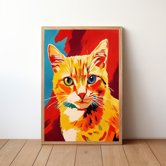Orange Tabby Cat Pop Art Portrait Colorful Ginger Kitty Face Poster