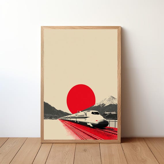 Japanese Bullet Train Poster Modern Shinkansen Wall Art Mt Fuji Landscape Print Retro Travel Decor High Speed Railway Illustration Rb57