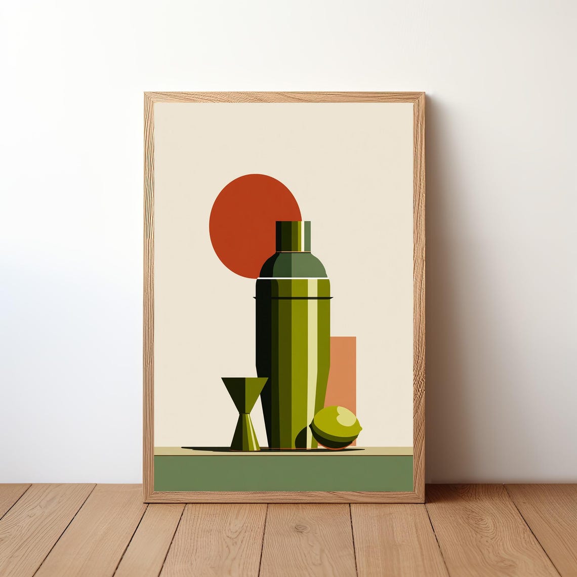 Retro Green Cocktail Shaker with Jigger Mid Century Wall Art