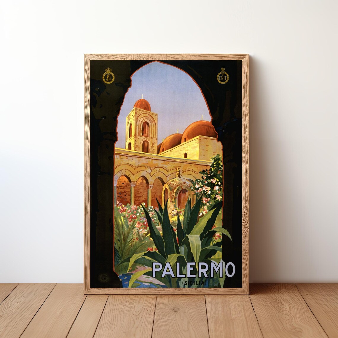 Palermo Sicilia Vintage Italian Travel Poster Cathedral Archway