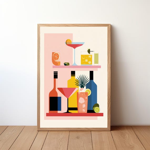 Cocktail Bar Wall Art Print Minimalist Modern Vector Drink Poster Home Decor Mixology Bartender Gift Kitchen Illustration Bar12