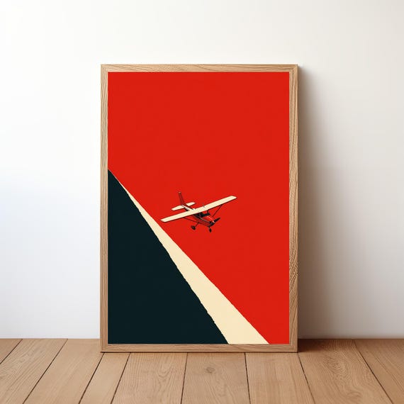 Minimalist Cessna Plane Poster Modern Aviation Wall Art Small Aircraft In Sky Print Simple Pilot Decor Clean Flight Illustration Avi48