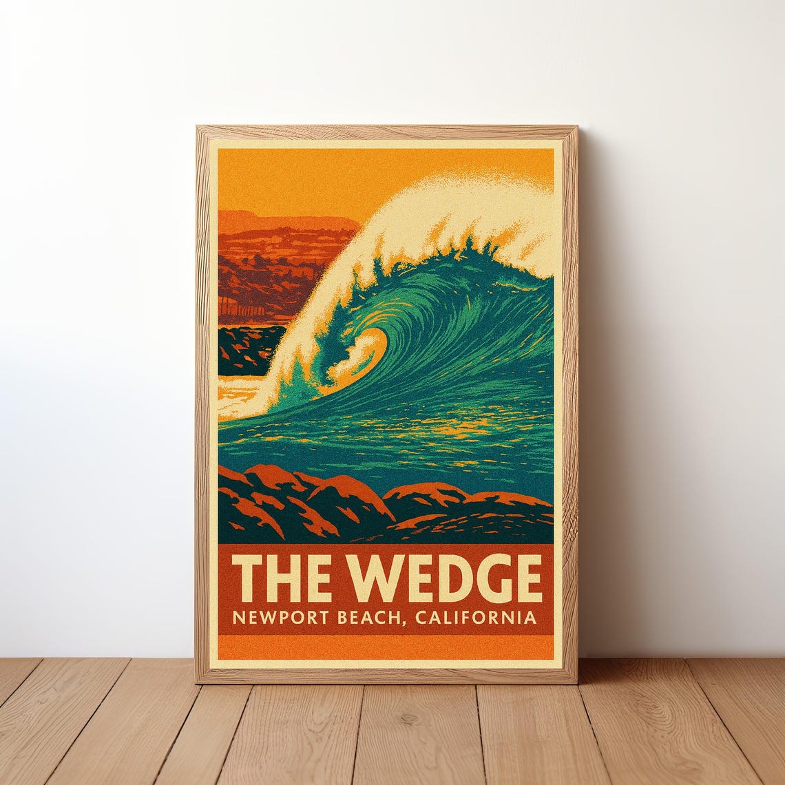 The Wedge Newport Beach Barrel Wave California Retro Surf Poster