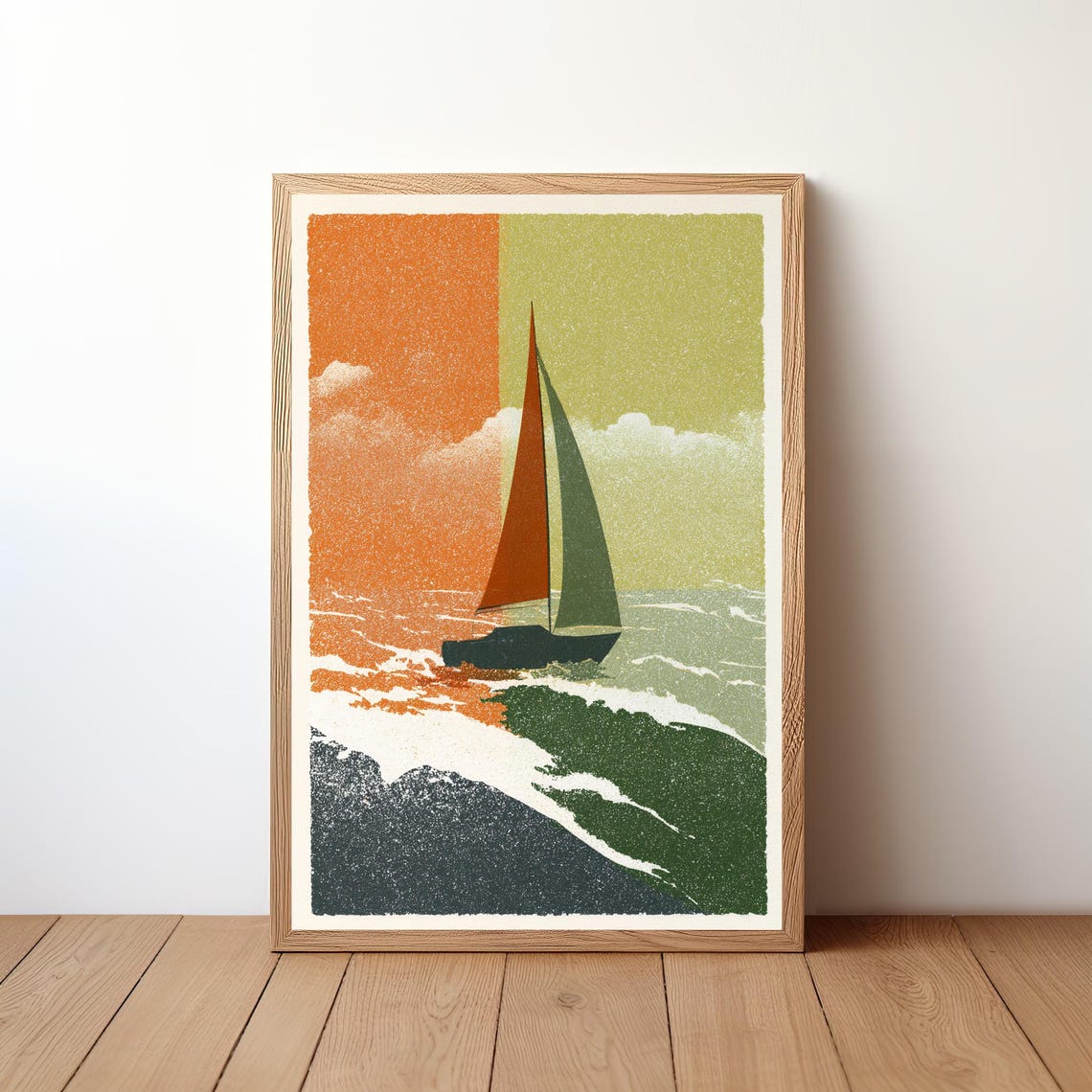 Retro Sailboat Sunset Geometric Color Block Pop Art Nautical Poster