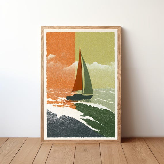 Sailboat Poster Minimalist Modern Nautical Wall Art Simple Ocean Boat Print Coastal Decor For Sailor Sea Lover Gift Illustration Sl37