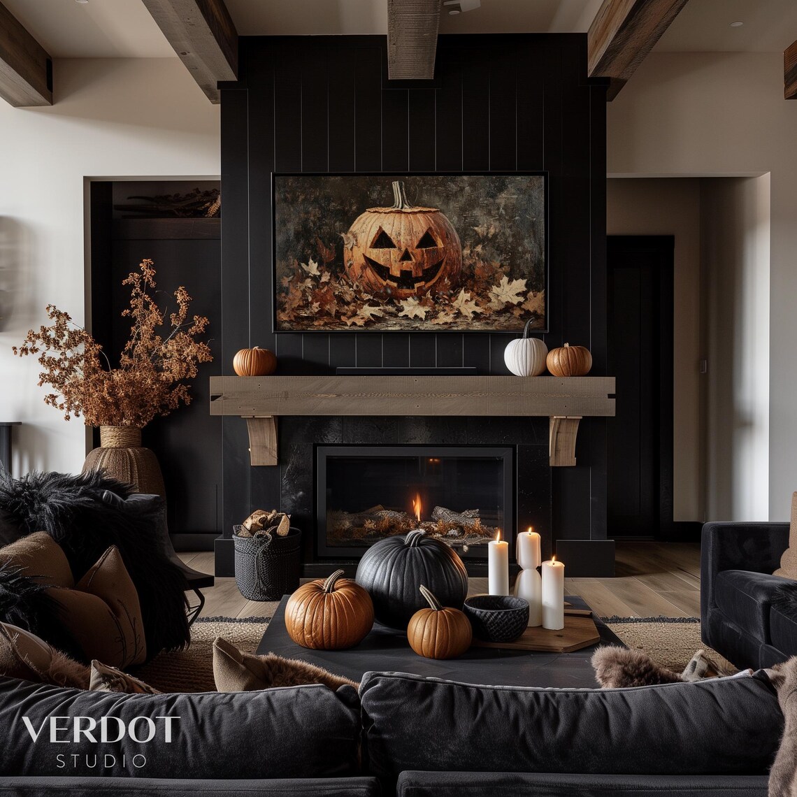 Halloween Pumpkin Frame Art Print, Dark Moody Jack O' Lantern - Image 4