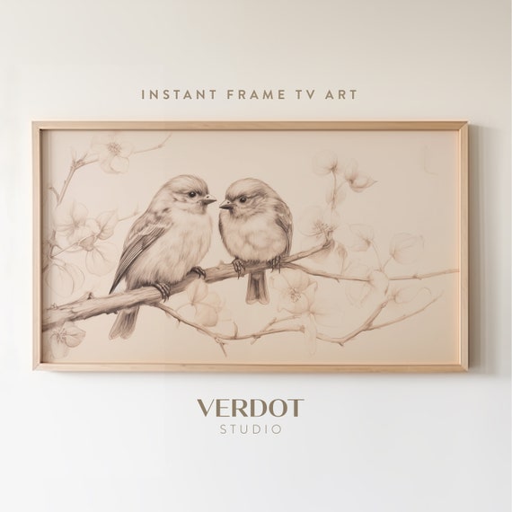 Valentines Day Love Birds Vintage Pencil Sketch Art Print