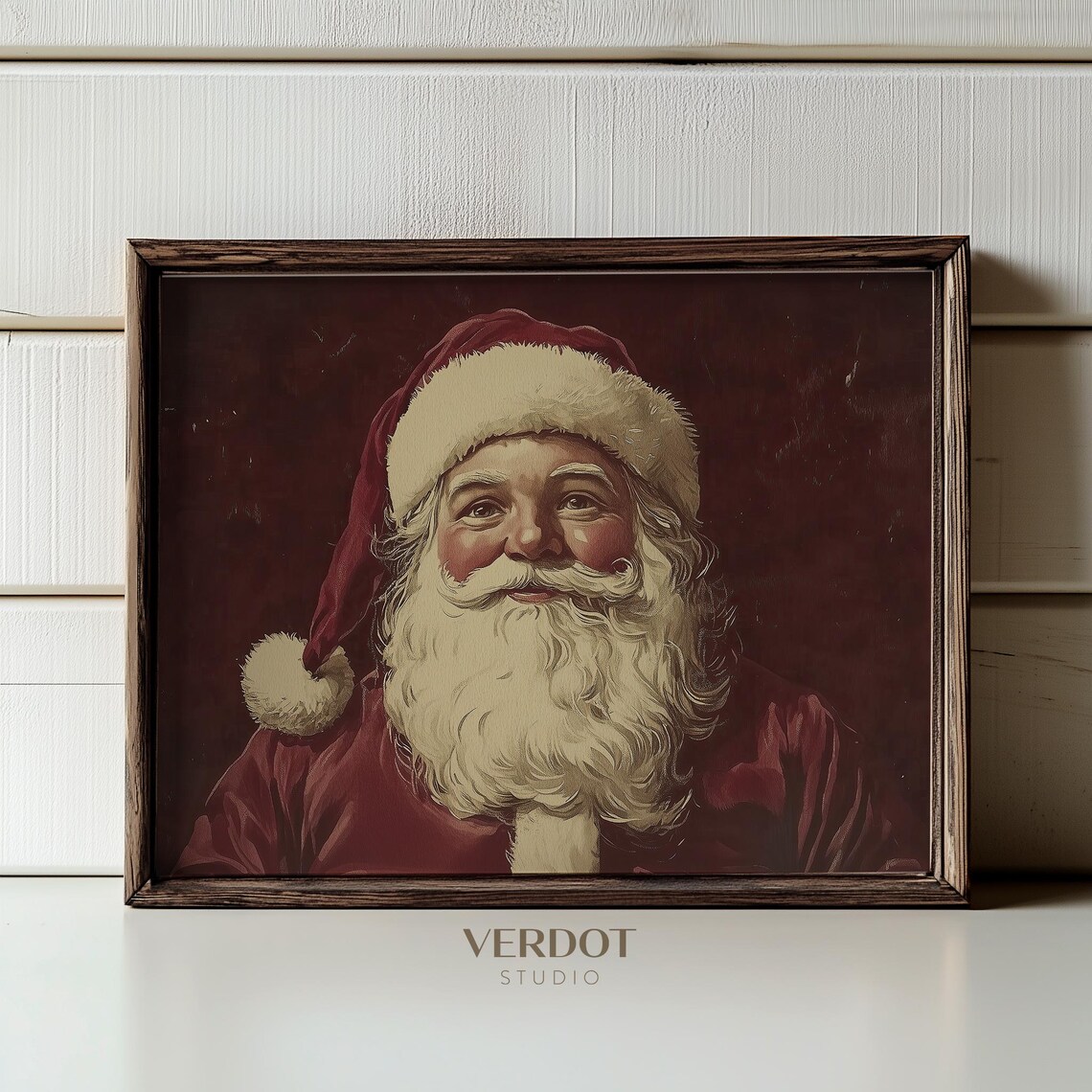 Burgundy Santa Painting Christmas Poster, Holiday Decor - Image 3