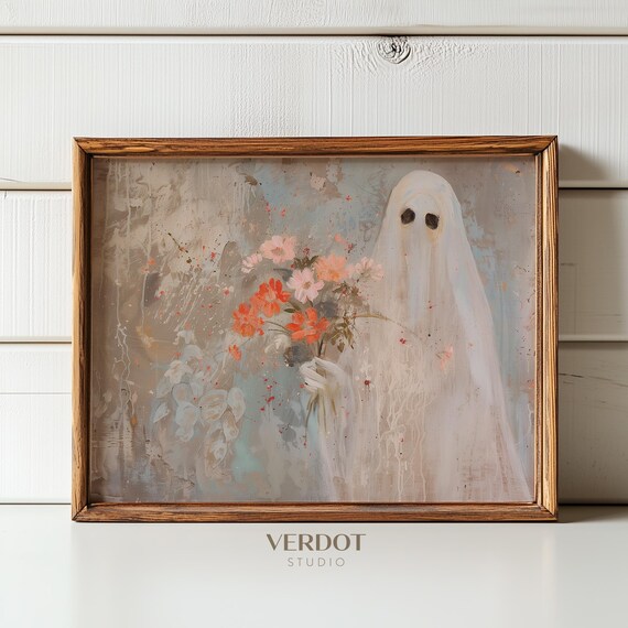Ghost Holding Bouquet Of Red Wildflowers Vintage Neutral Painting Poster