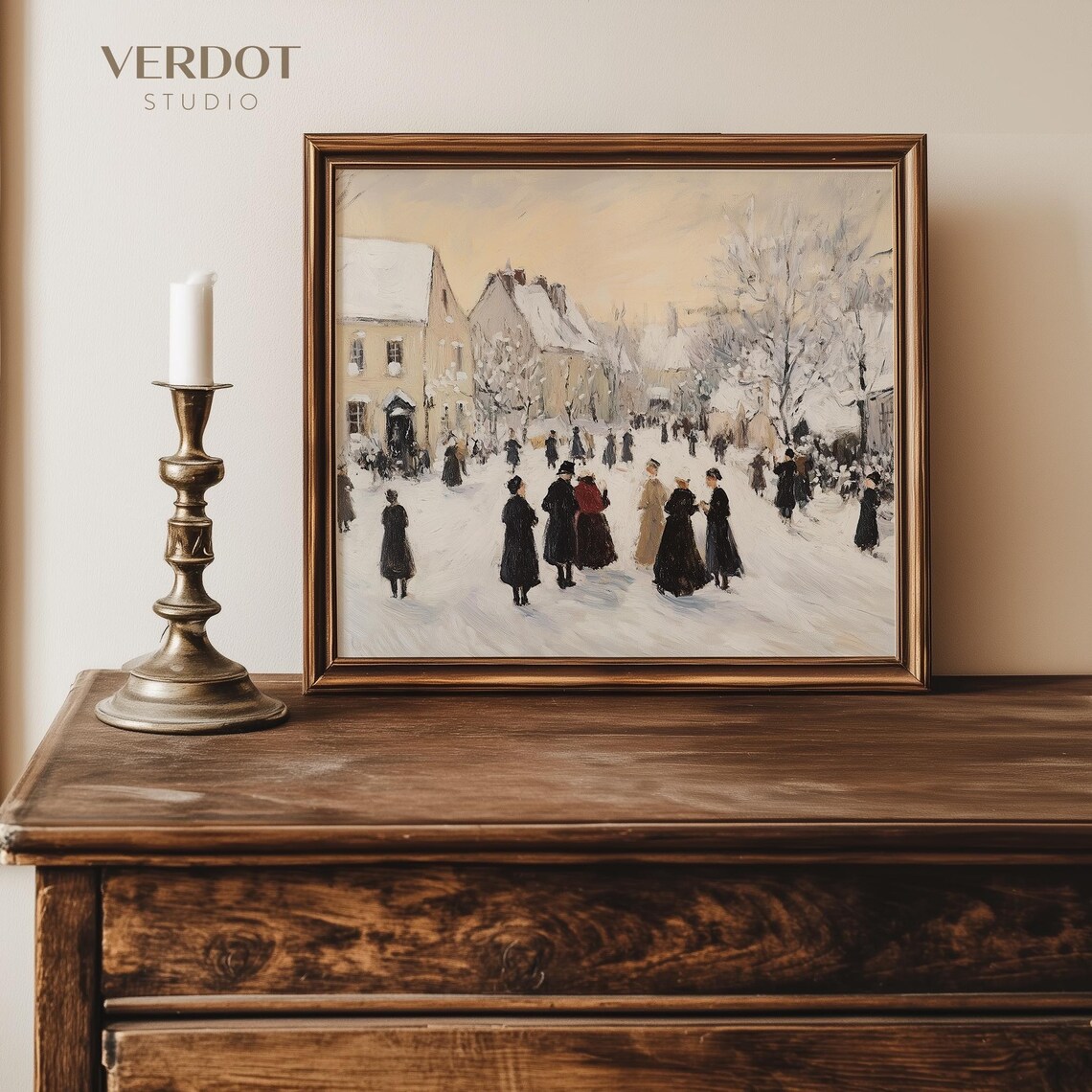Vintage Christmas Carollers Holiday Village Art Print - Image 3