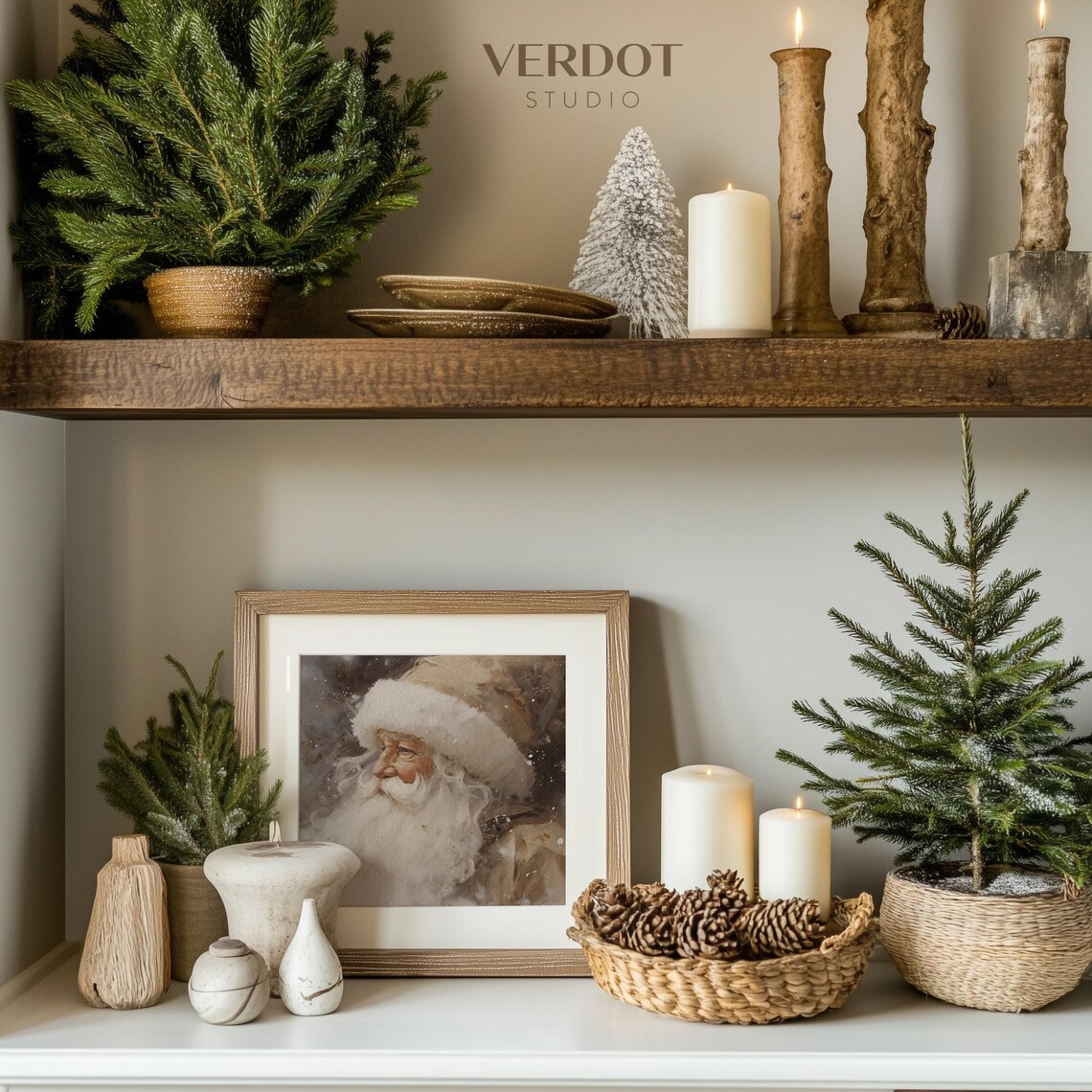 Vintage Santa Claus Painting, Neutral Rustic Holiday Print - Image 4