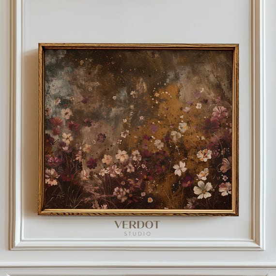 Moody Vintage Flowers Art Print, Rustic Wildflowers