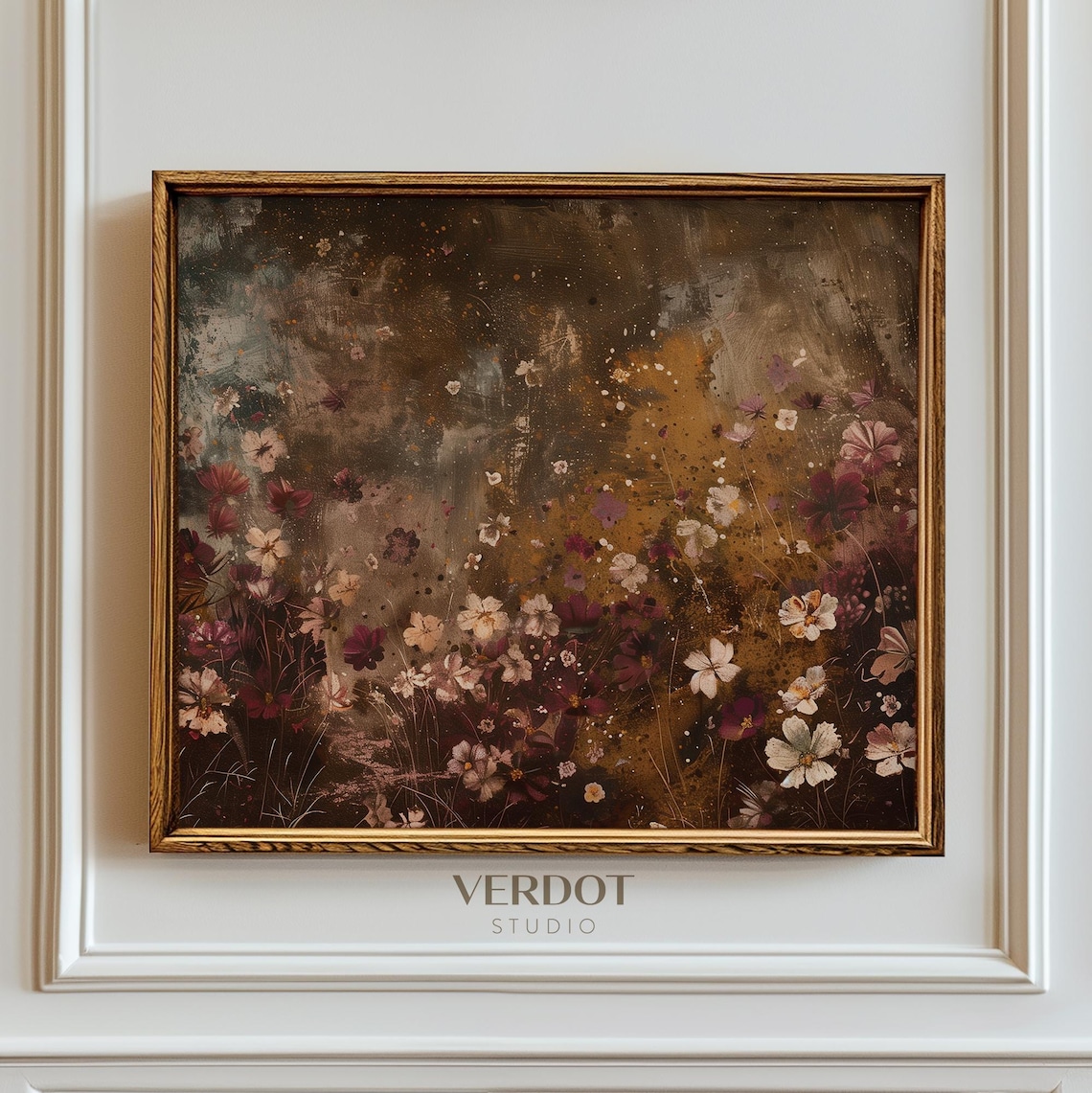 Moody Vintage Flowers Art Print, Rustic Wildflowers