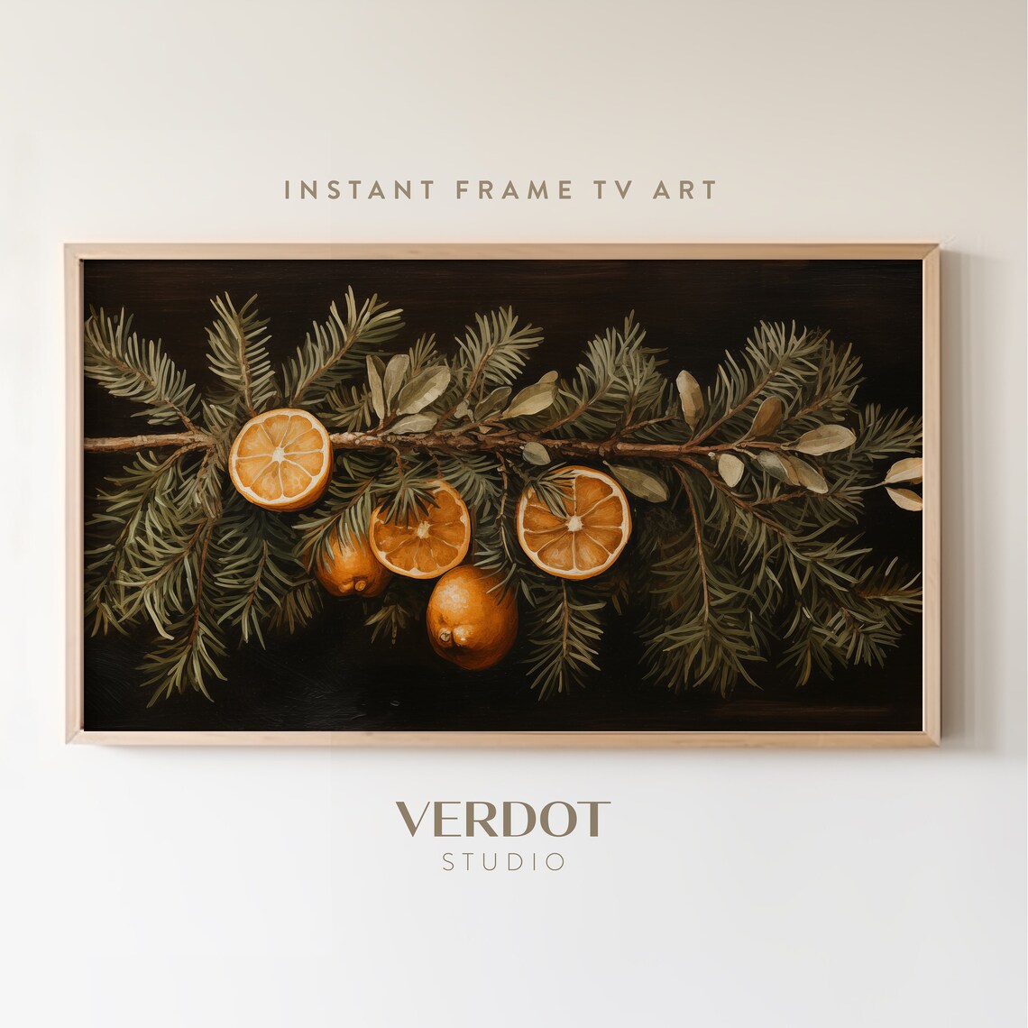 Botanical Christmas Garland Citrus Lemon Art Print