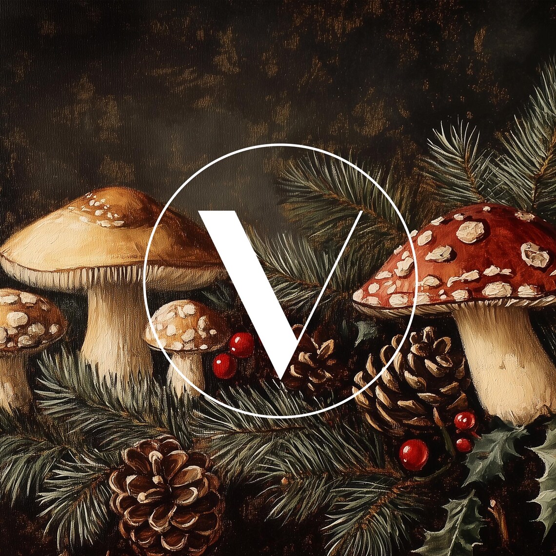 Vintage Christmas Mushroom Art Print, Antique Holiday Decor - Image 3