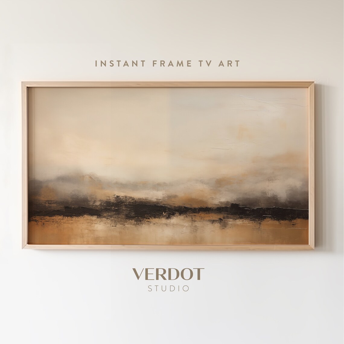 Modern Abstract Landscape Painting, Neutral Gold Decor