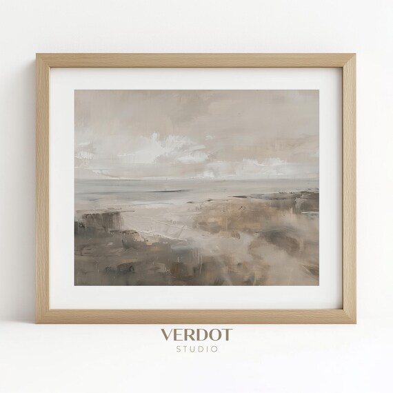 Neutral Beige Coastal Landscape Abstract Ocean Shore Minimal Wall Art Print