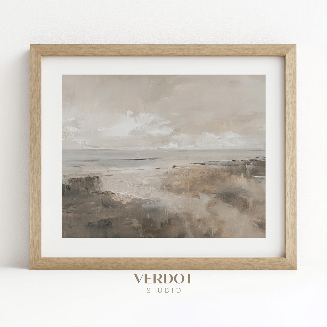 Neutral Beige Coastal Landscape Abstract Ocean Shore Minimal Wall Art Print