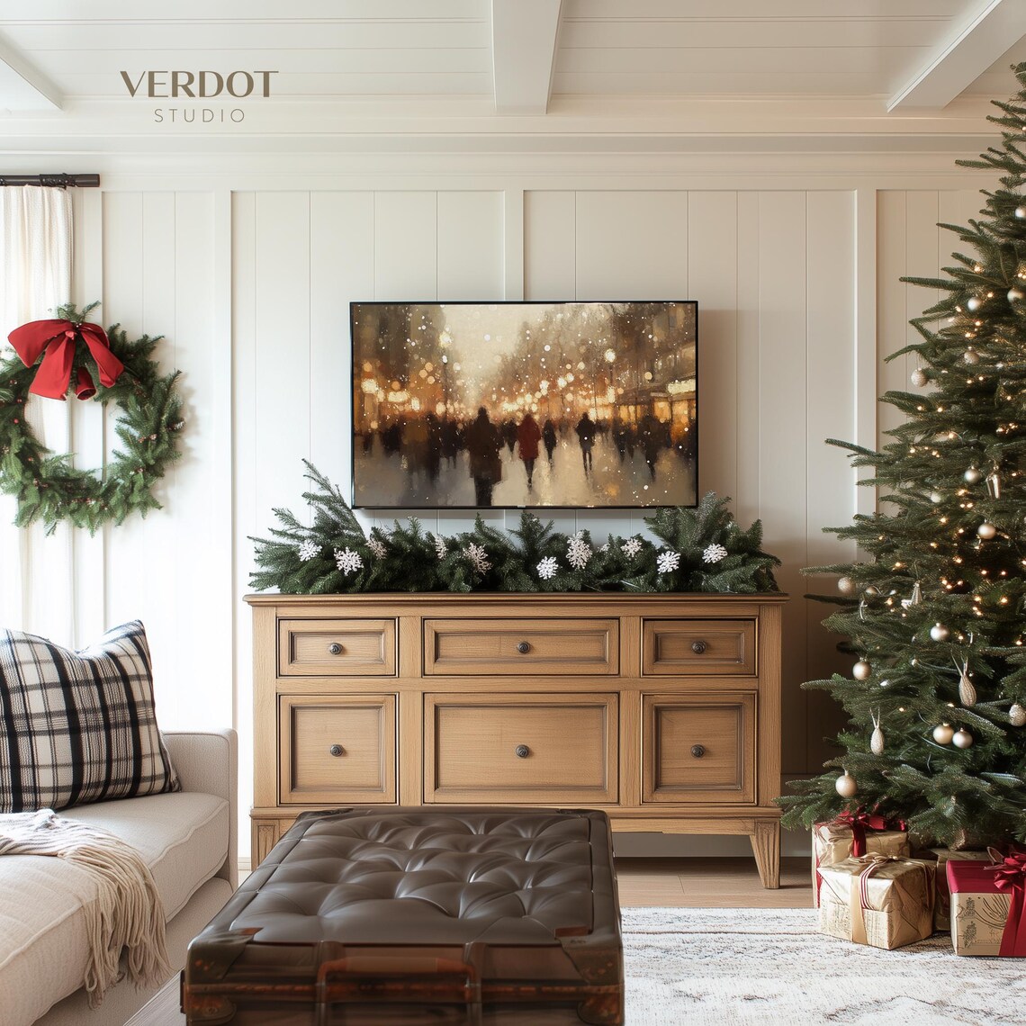 Busy Christmas City Art Print, Holiday Street Scene - Image 3