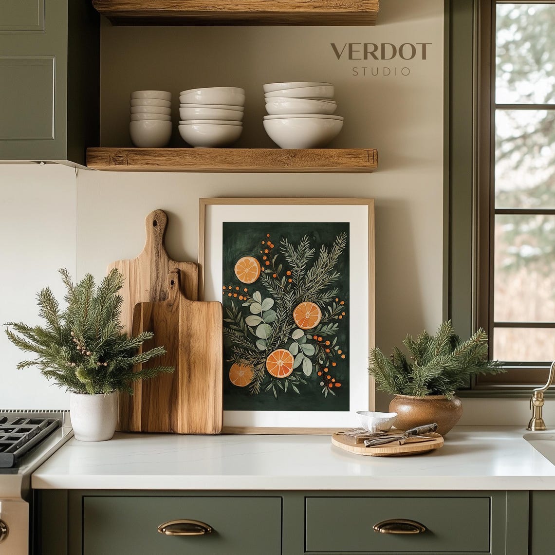 Christmas Citrus Botanical Orange Slices Pine On Dark Green Art Poster - Image 4