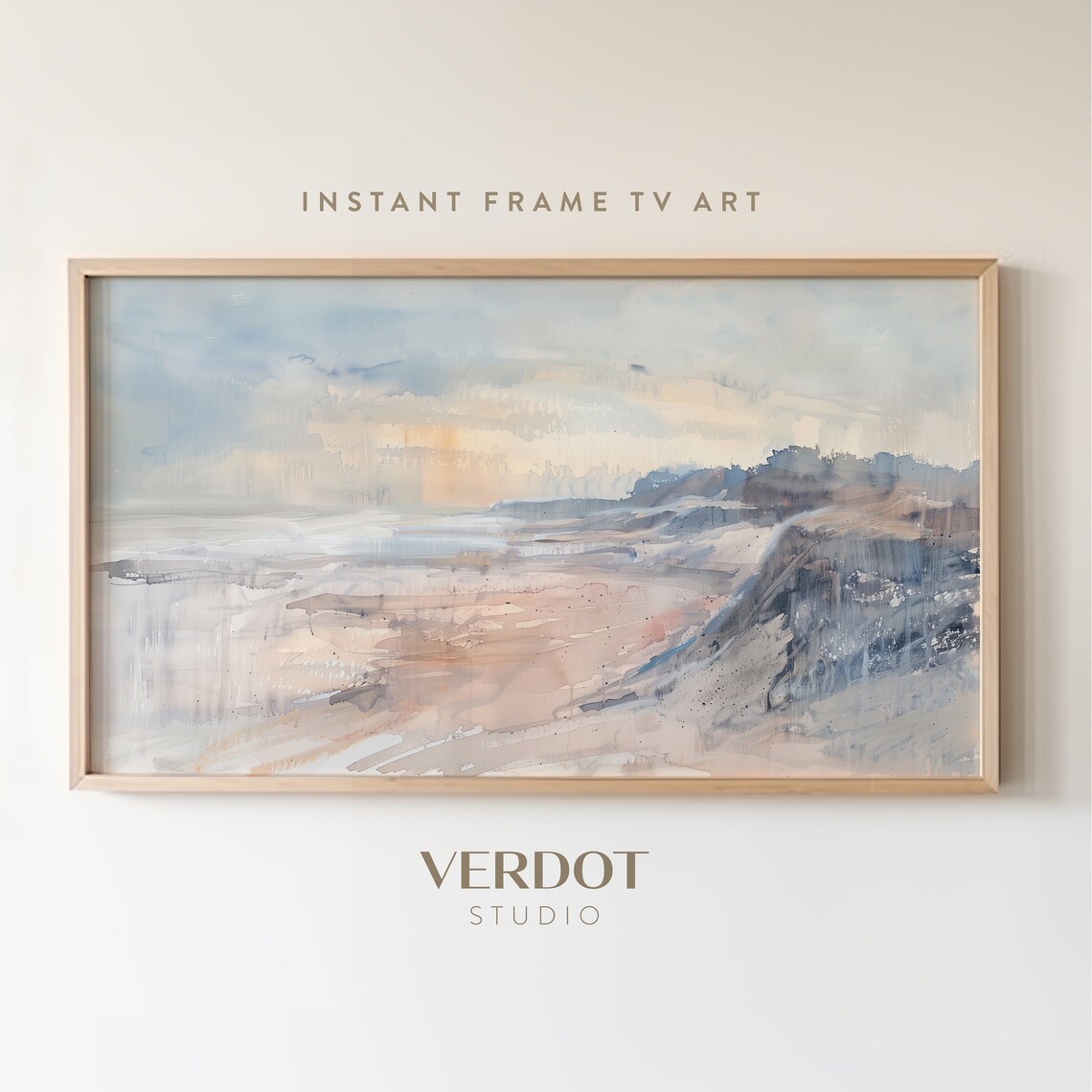 Abstract Coastal Seascape Soft Blue Beige Watercolor Beach Art Print