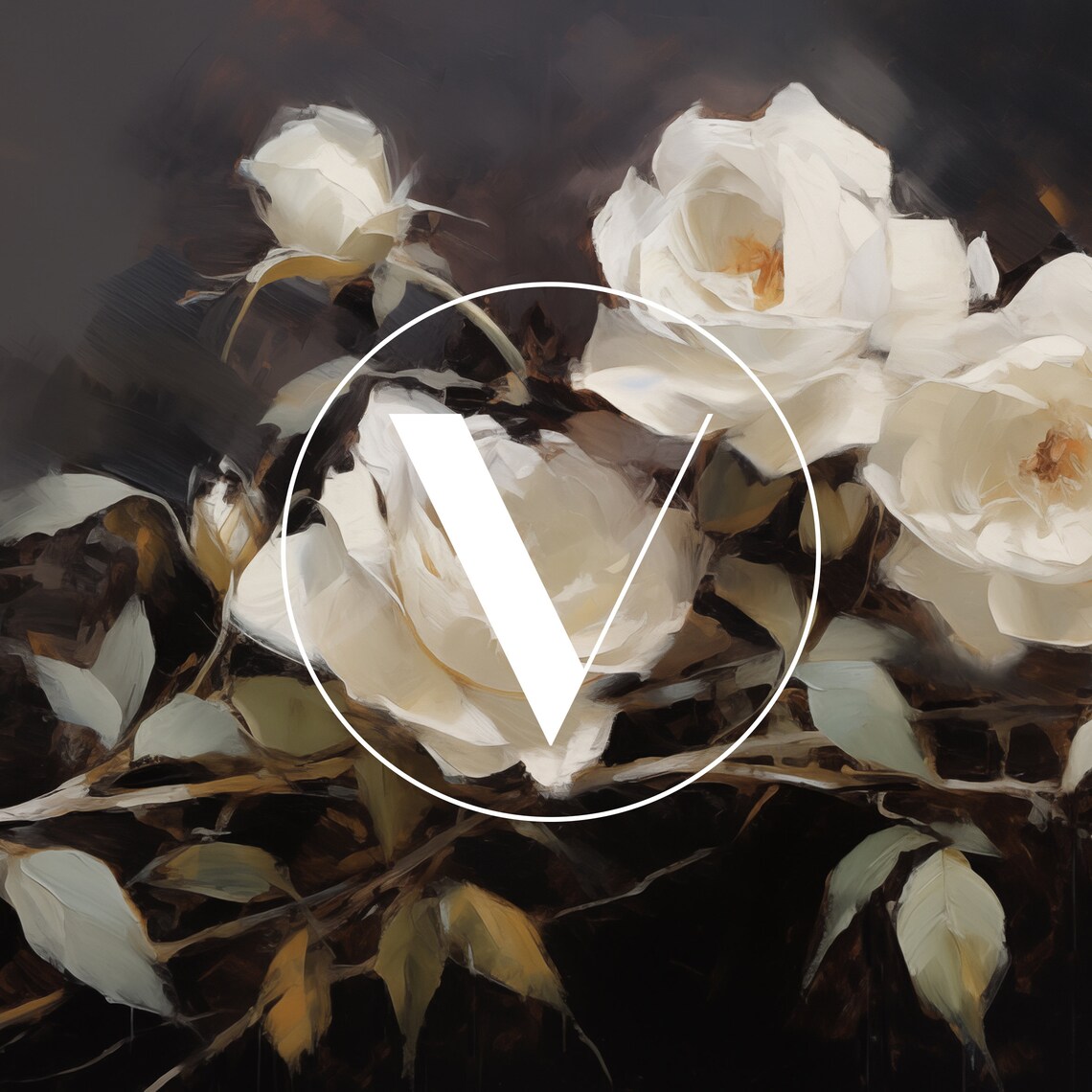 White Roses Vintage Floral Oil Painting Art Print - Image 3