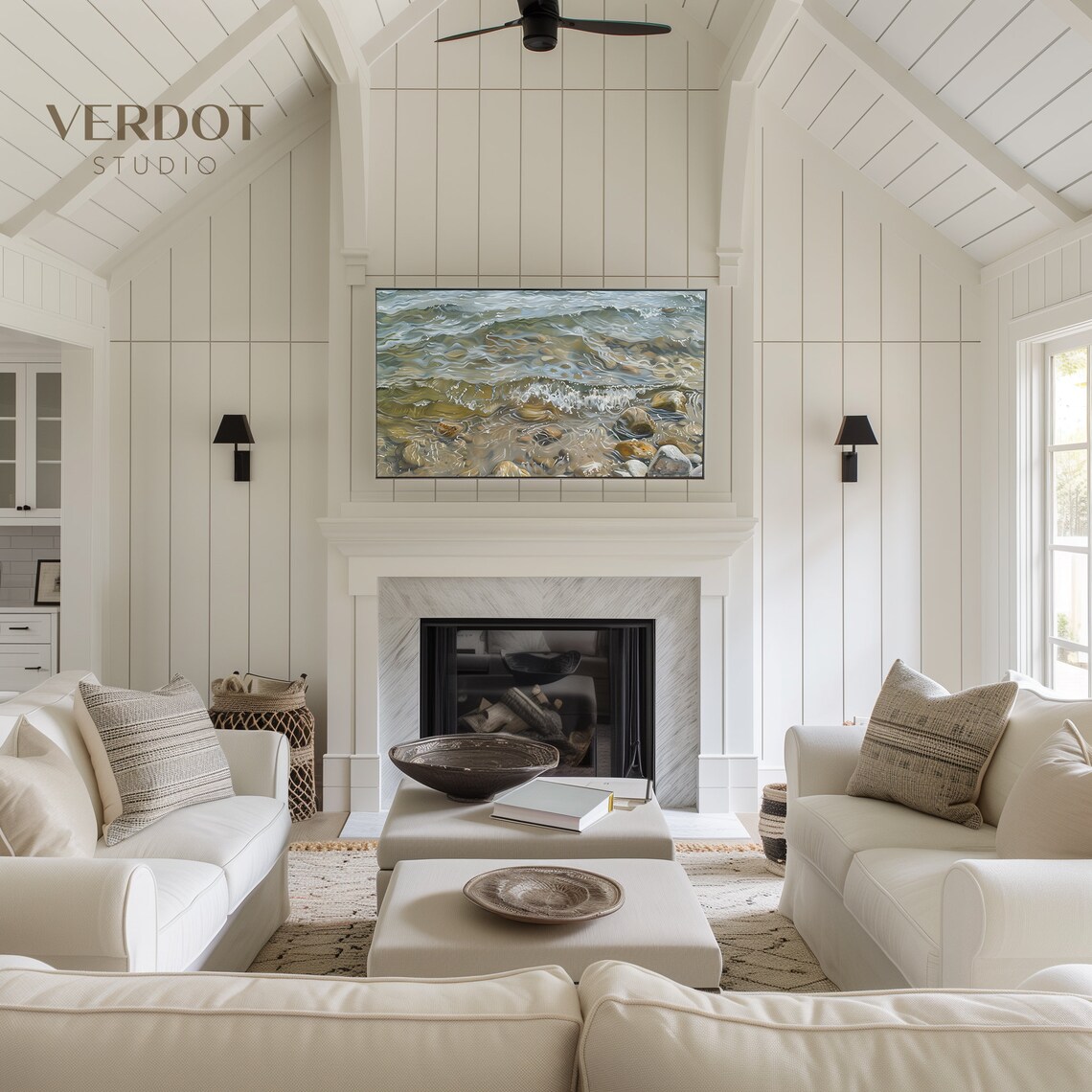 Summer Beach Lake Country Cottage Coastal Shore Art Print - Image 2