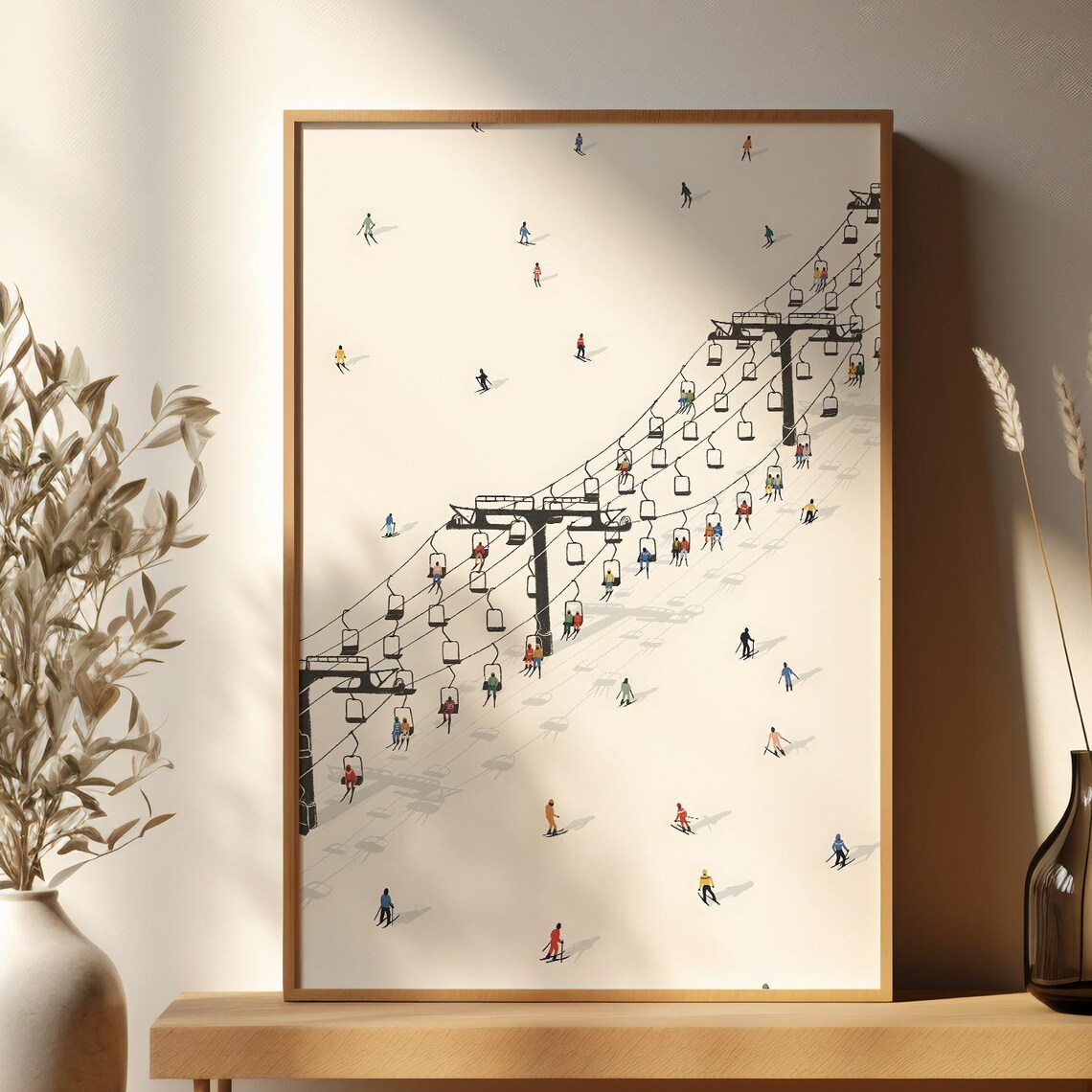 Winter Skiing Crowd Poster, Modern Seasonal Art Print
