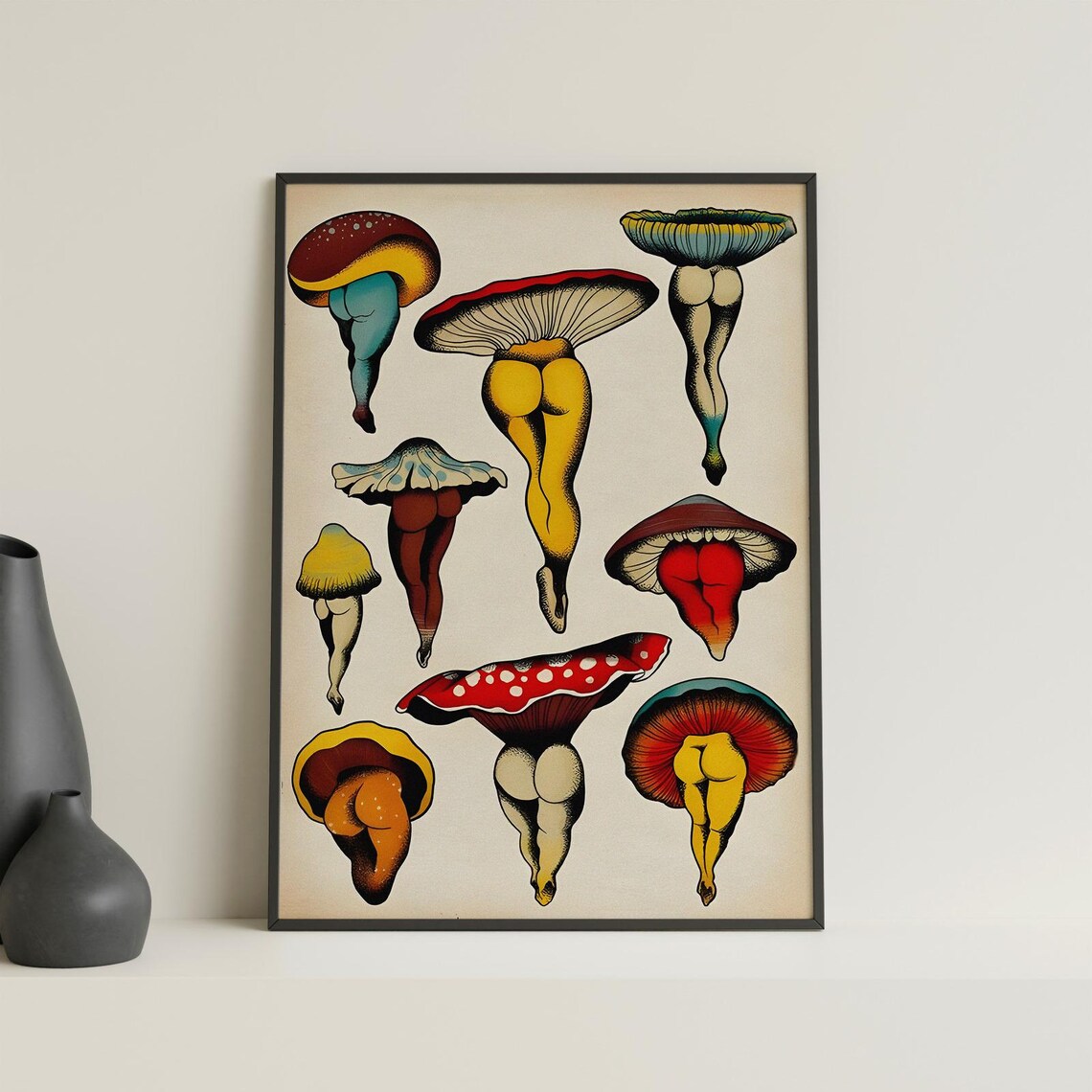 Funny Mushroom Booties Retro Kitchen Art Print - Image 2