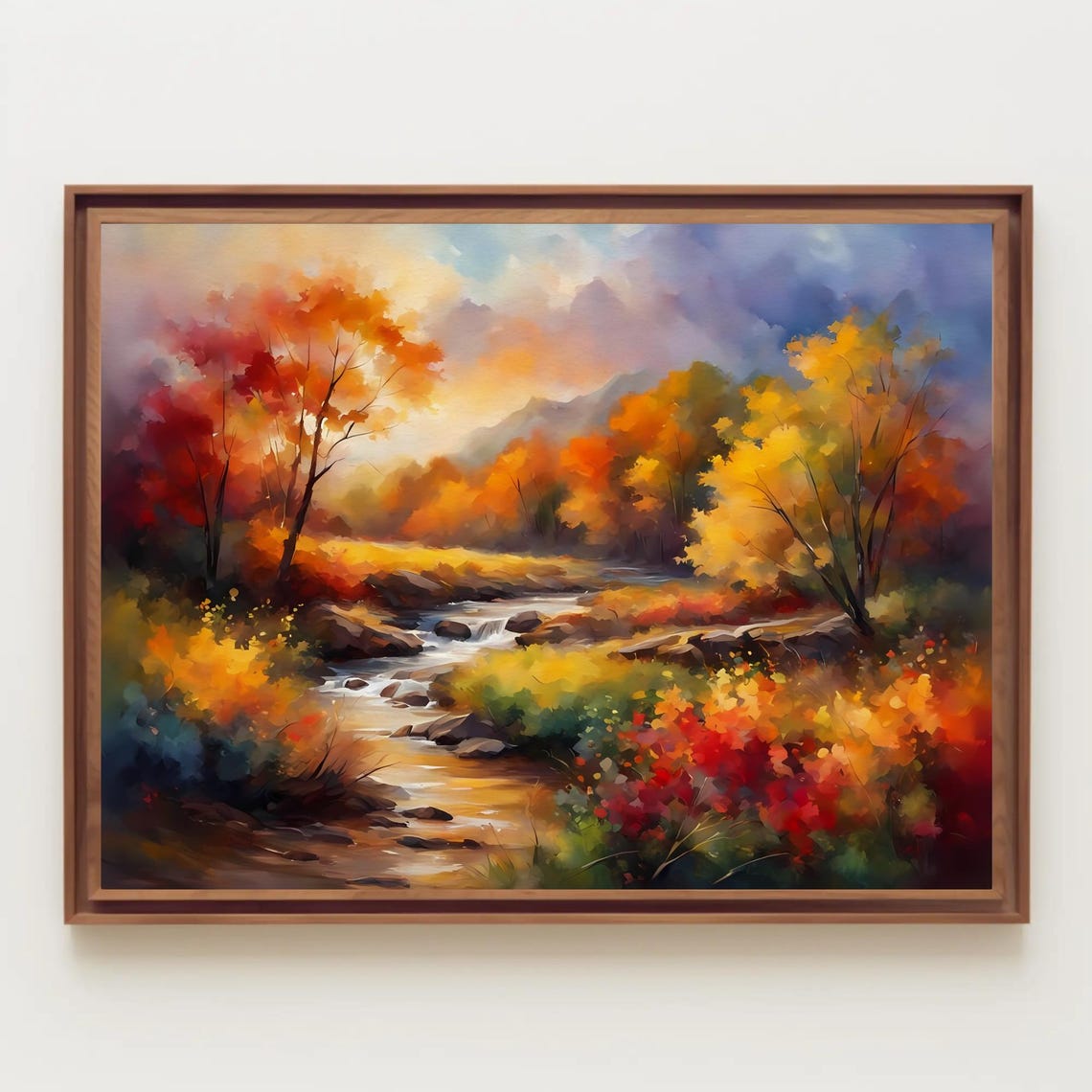 Golden Autumn Stream Flowing Through A Fall Forest Watercolor Poster