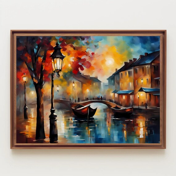 Boat On Canal Watercolor Painting Print Grand Venice Italy Art Cityscape Travel Wall