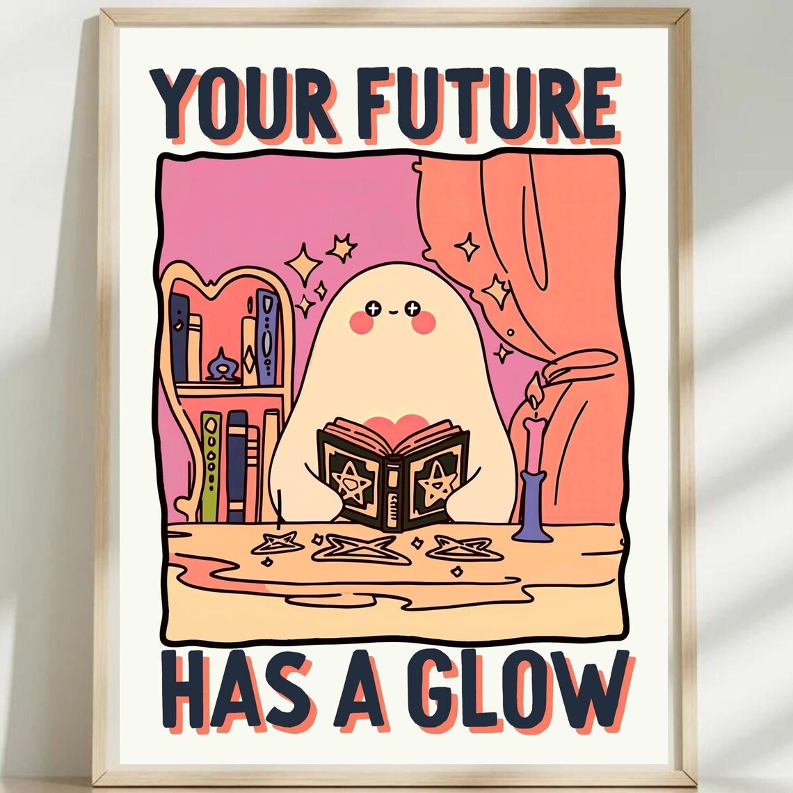 Your Future Has A Glow Cute Ghost Fortune Teller Quote Halloween Poster