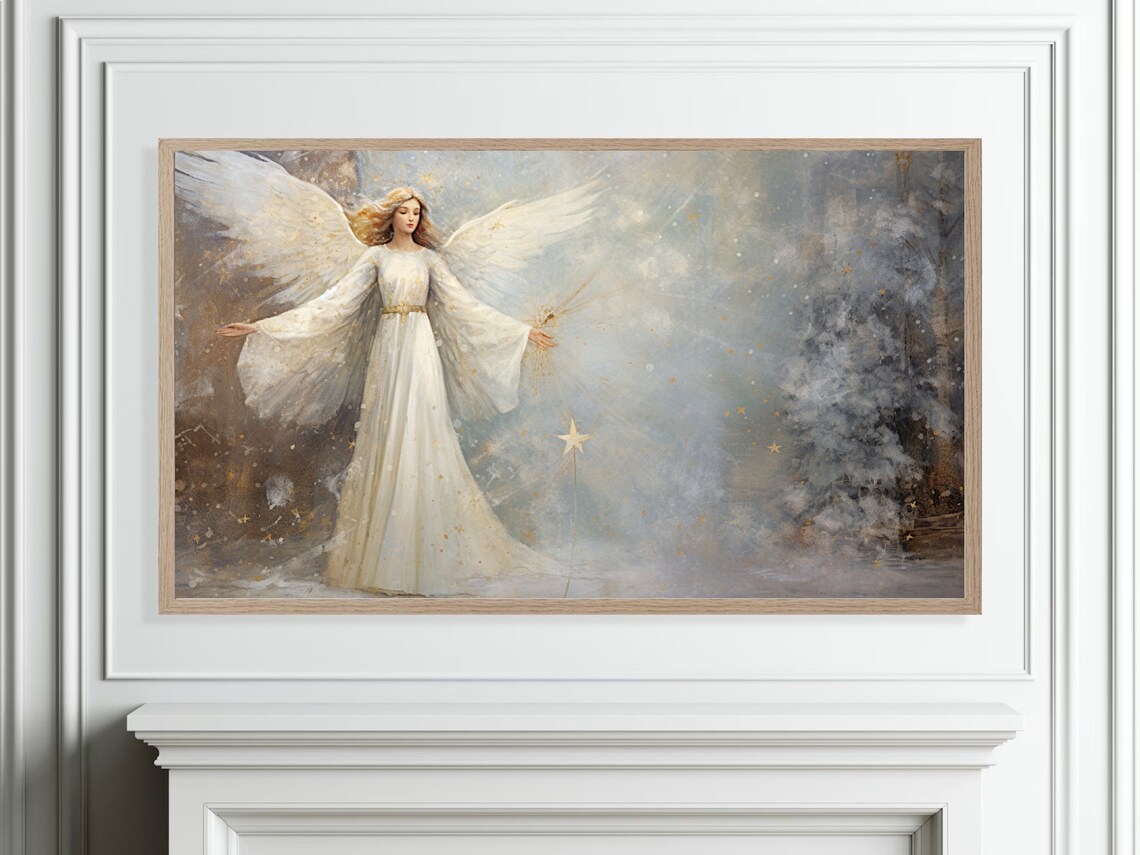 White Christmas Angel Golden Light Heavenly Holiday Season Poster - Image 4