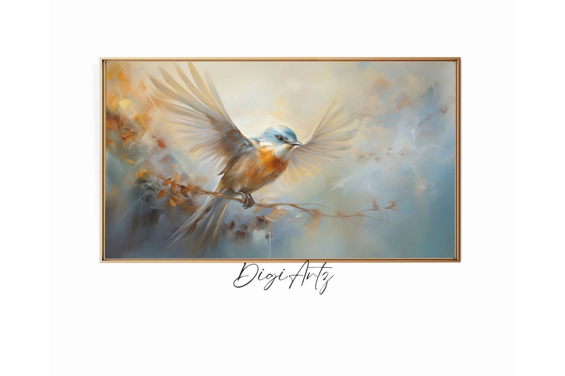Bluebird In Flight Watercolor Songbird Amber Blue Sky Garden Poster