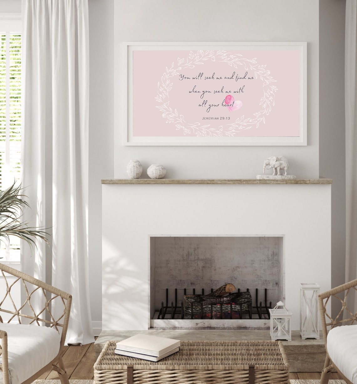 Jeremiah 29 Pink Floral Wreath Heart Scripture Nursery Poster - Image 3