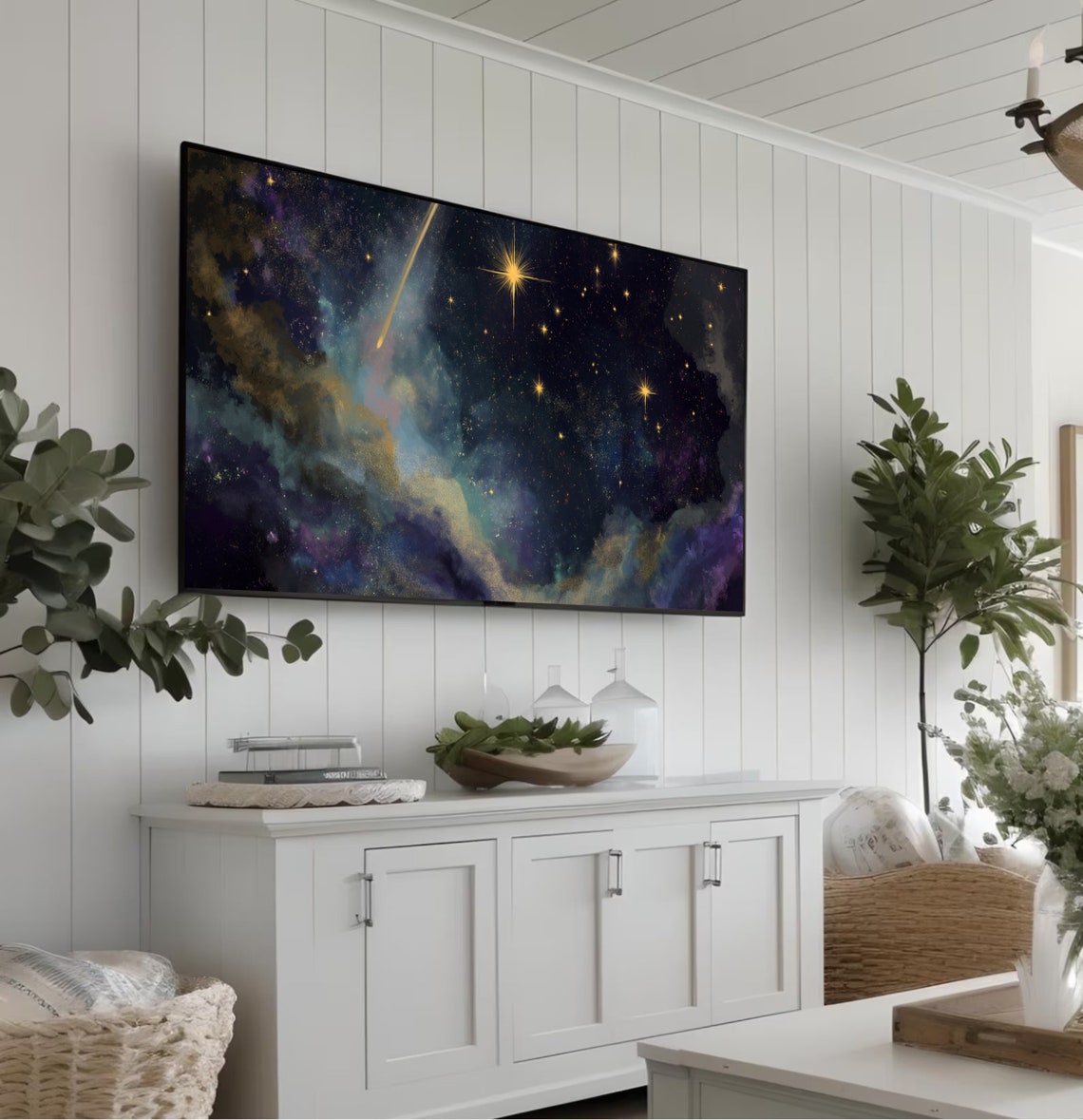 Shooting Star Purple Nebula Galaxy Space Oil Painting Poster - Image 4