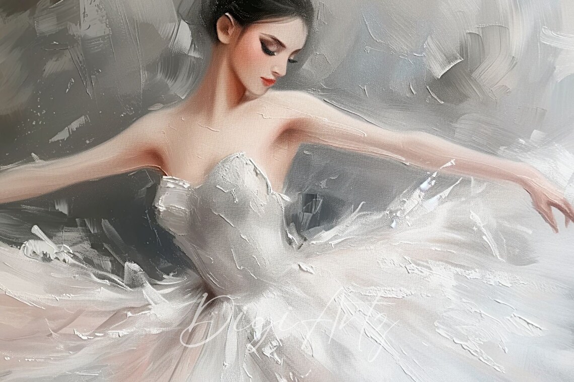 White Tutu Ballerina Dancing Oil Painting Elegant Ballet Poster - Image 5