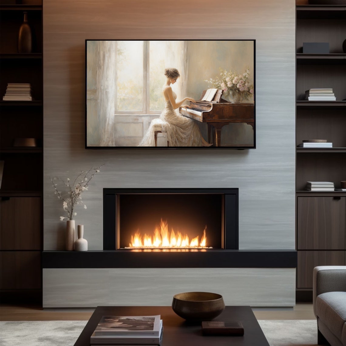 Woman Playing Grand Piano Sunlit Room Elegant Classical Music Poster - Image 5