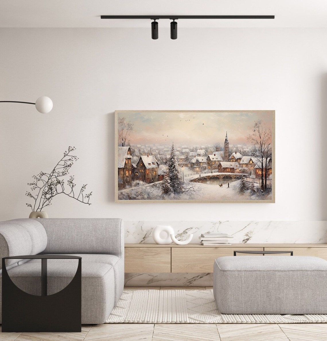 Winter Dawn Over A Snow Covered Village With Church Tower Poster - Image 3