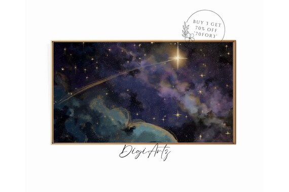 Shooting Star Over Earth Purple Cosmic Nebula Space Painting Poster