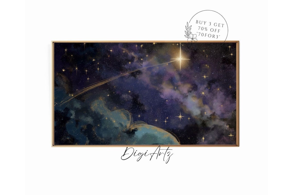 Shooting Star Over Earth Purple Cosmic Nebula Space Painting Poster