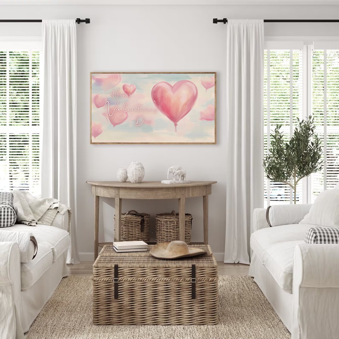 Happy Valentines Day Script Pink Heart Balloons Painting Poster - Image 3
