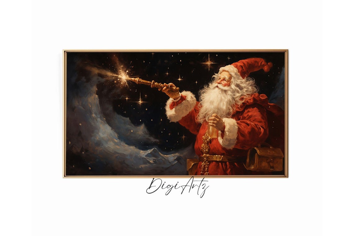 Santa Claus With A Glowing Wand Under A Magical Starry Sky Poster