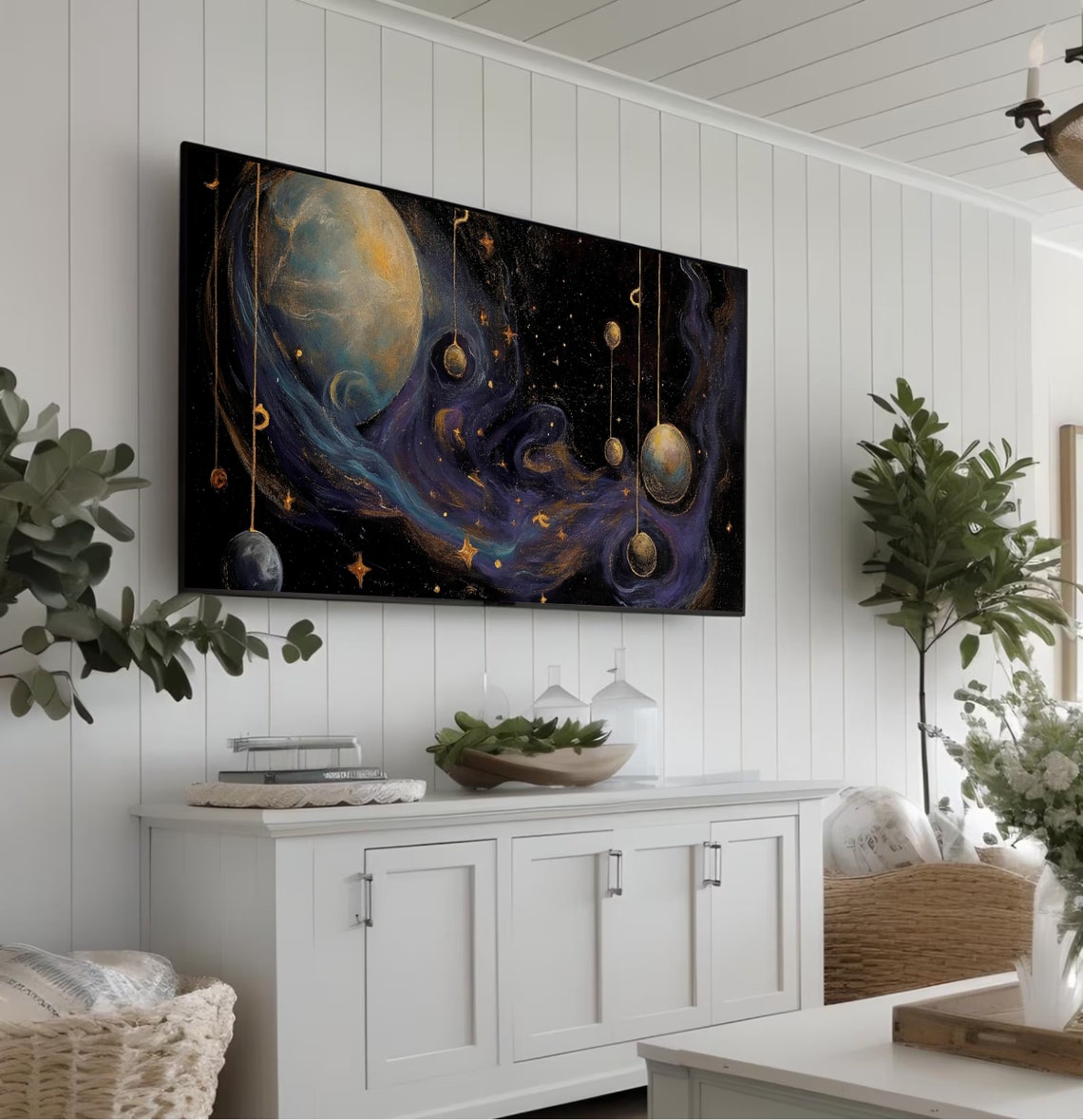 Golden Planet And Stars Celestial Nebula Night Sky Art Poster - Image 4