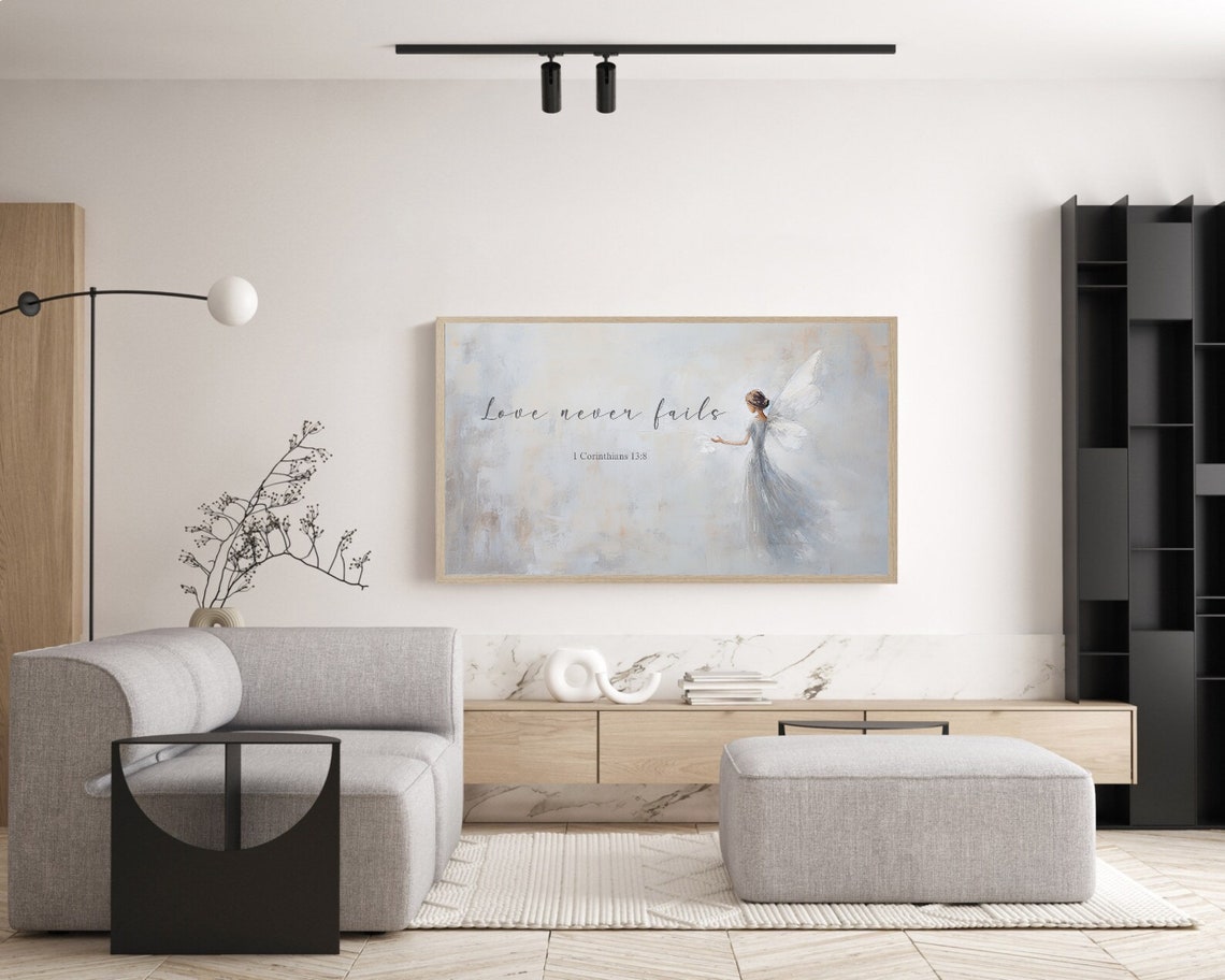 Love Never Fails Verse With A Graceful Angel In Soft Blue Poster - Image 4