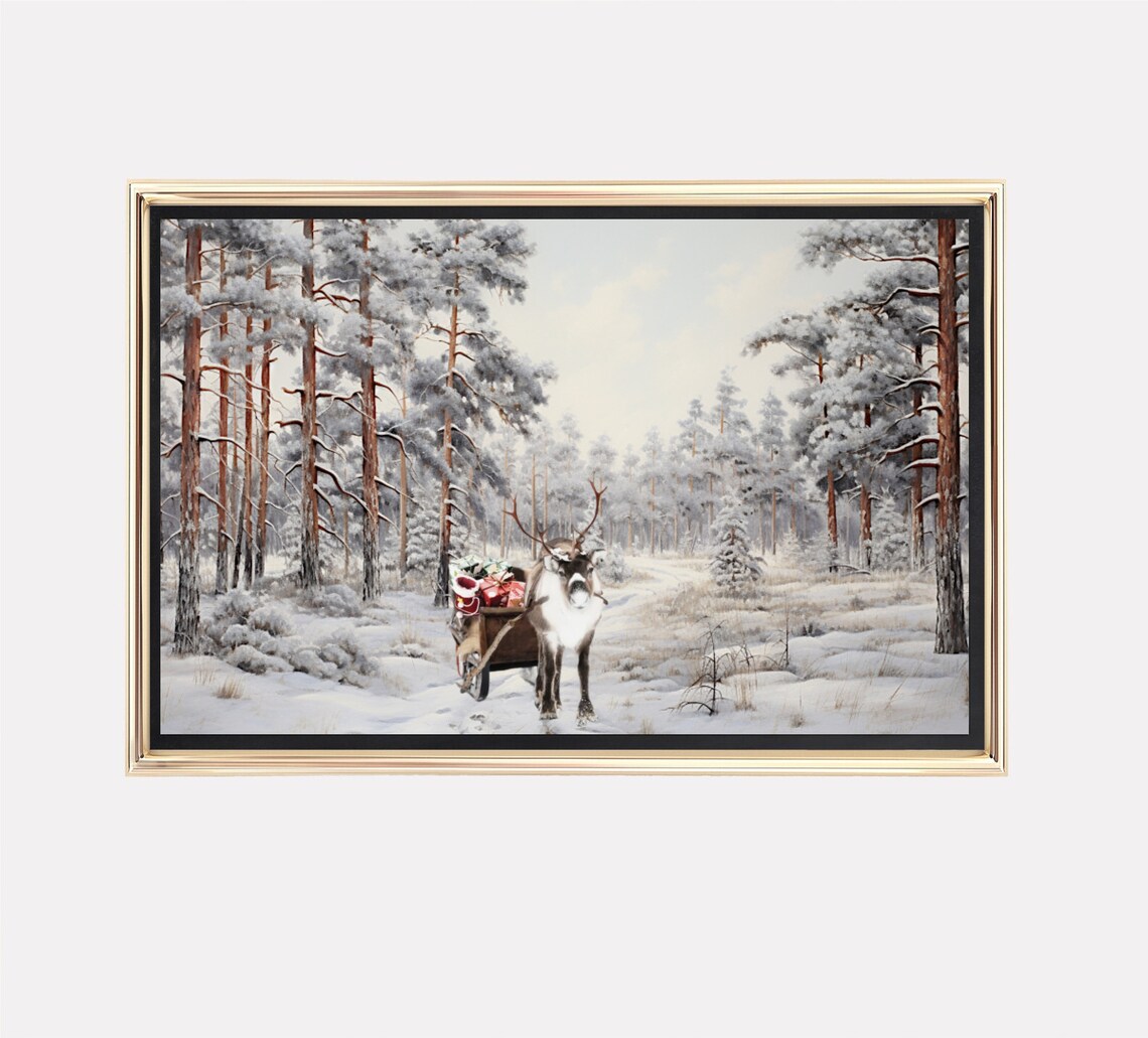 Santa Claus In A Reindeer Drawn Sleigh Through Snowy Pine Woods Poster - Image 4
