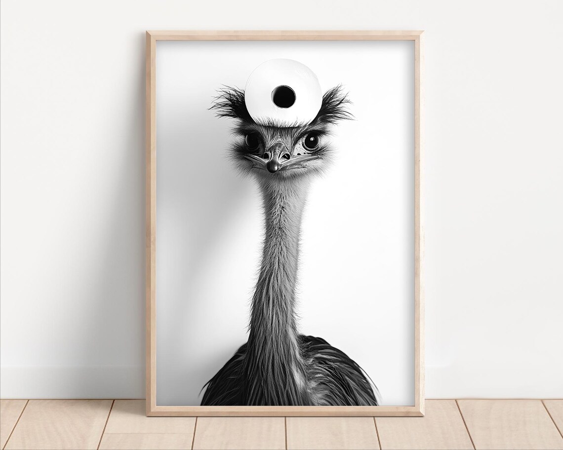 Emu With Toilet Paper Funny Bathroom Wall Art